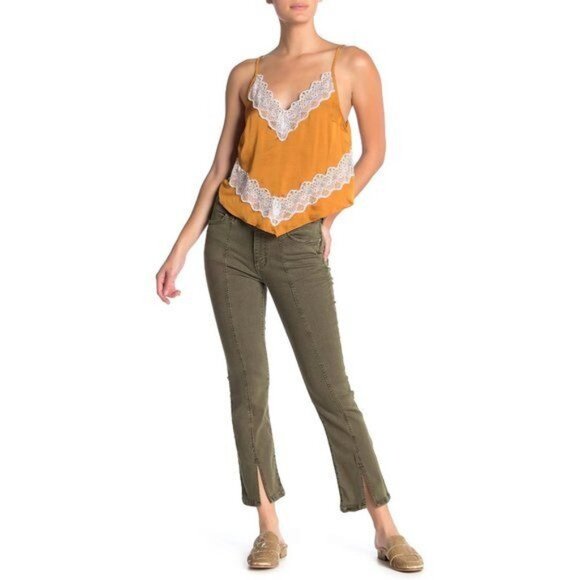 Free People Army Green Cropped Bootcut Jeans - Picture 2 of 7